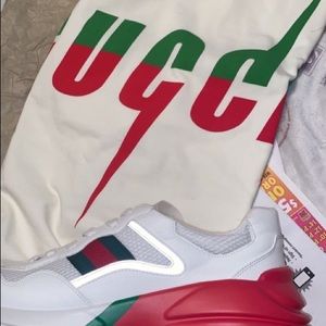 Men’s Gucci T Shirt- Small (fits like a large) & Mens Gucci Shoes Size 11